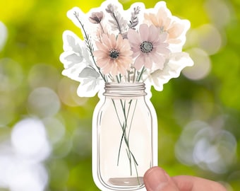 Watercolor Wildflower Mason Jar Sticker - Floral Bouquet Decal