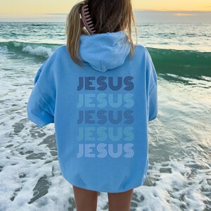 Christian Beach Hoodie Words on Back Jesus Hoodie Retro Christian Jesus Inspired Hoodie Gifted Religious Gift Faith Over Fear