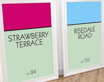 Custom Monopoly Street Print, Personalised Wall Print, Any Street & Property Name or Number, Housewarming Print, New Home Gift,
