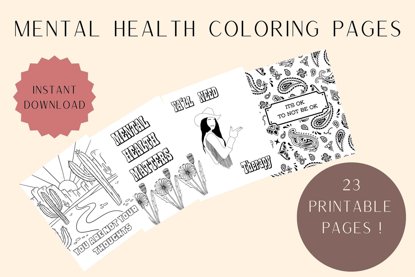 Coloring Pages for Mental Health Coloring Pages of Cowgirls - Etsy