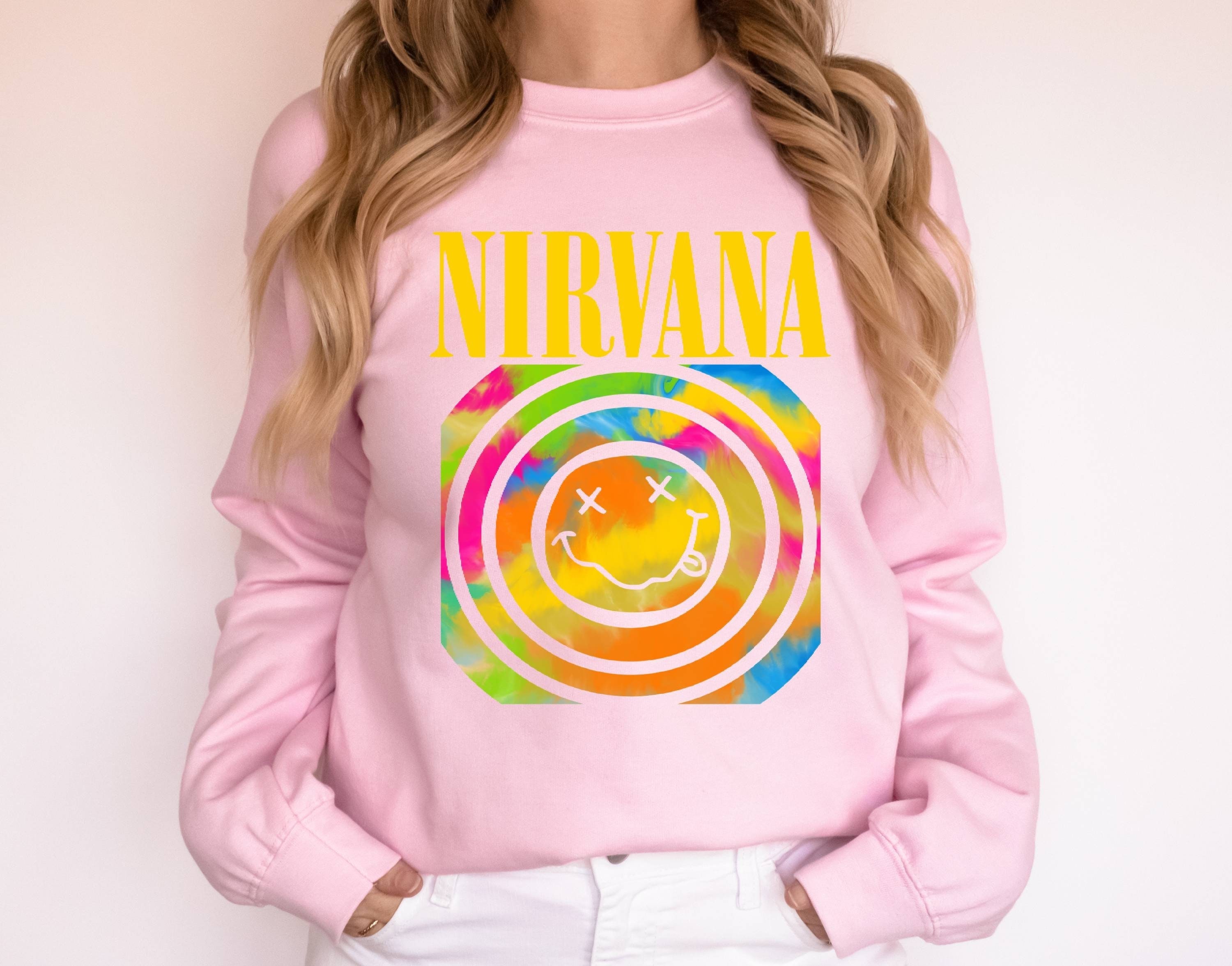 Discover Smiley Sweatshirt, Aesthetic Smiley Sweatshirt, Rainbow Yellow Smiley Face Pink Preppy Sweatshirt