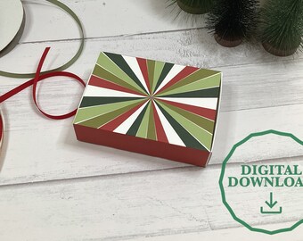 Printable Gift Box | Matchbox | Printable Gift Card Holder | Christmas Red Green White | Starburst Pattern | PDF files