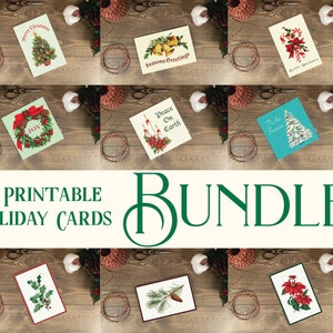 BUNDLE Cartes de Noël imprimables avec enveloppes | Styles vintage et Nature | PDF à téléchargement instantané | Tailles 4X6 et 5X5 | Options de cartes déjouées