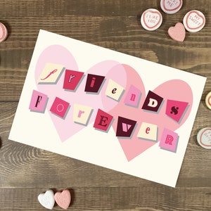 Tarjeta de San Valentín imprimible / Plantilla de sobre / Letras de nota de rescate / 4X6 pulgadas / PDF / Amigos para siempre / Tarjeta de felicitación / Galentine