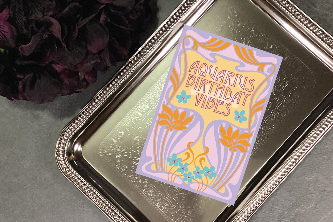 Printable | Aquarius Birthday Card | Art Nouveau | Zodiac Signs ...