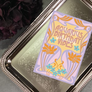 Printable | Aquarius Birthday Card | Art Nouveau | Zodiac Signs | Aquarius Vibes | Envelope Template | PDF | 4X6 inches | Colourful | Blank