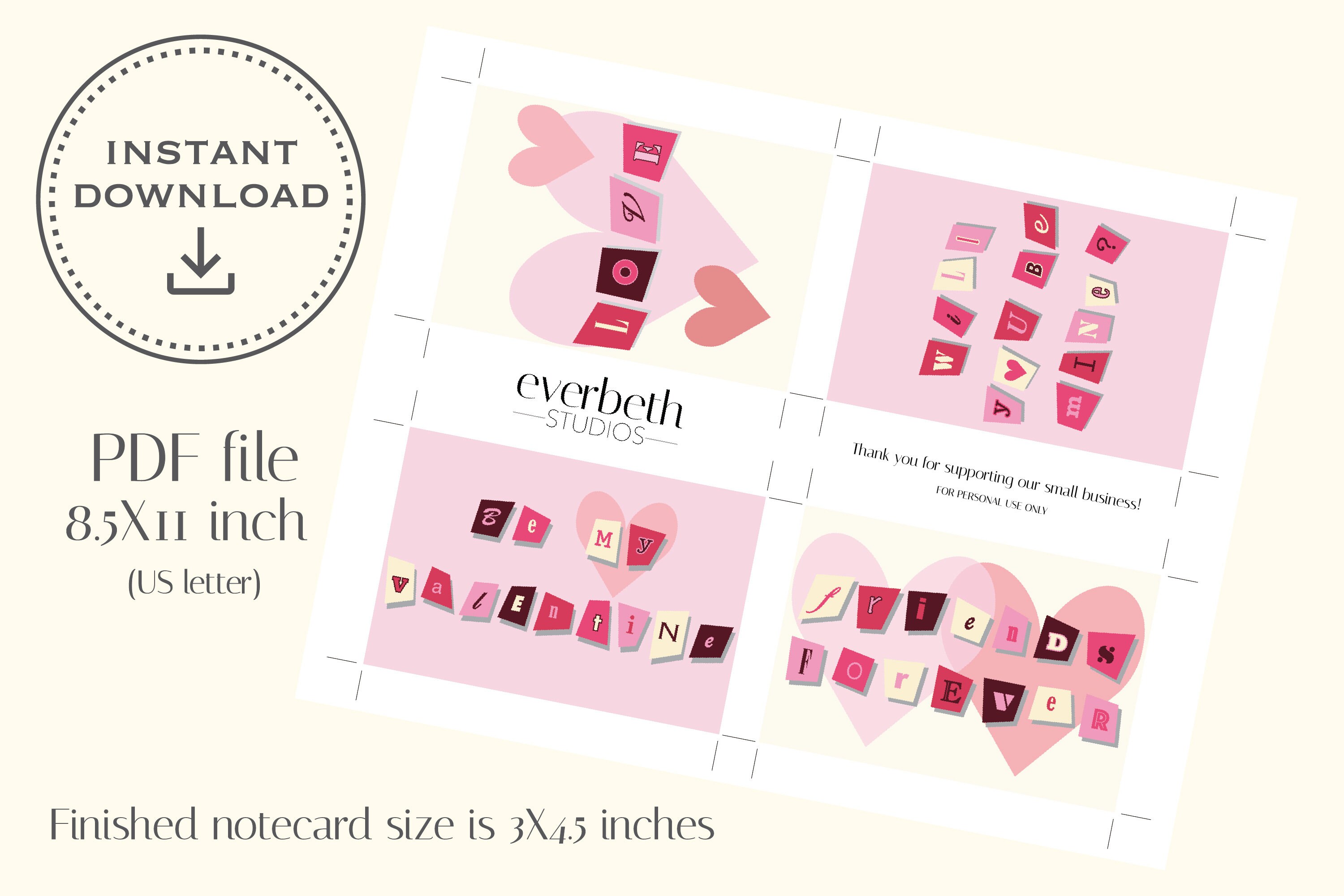 Printable Valentine's Day Notecards Ransom Note Lettering 3X4.5 Inches ...