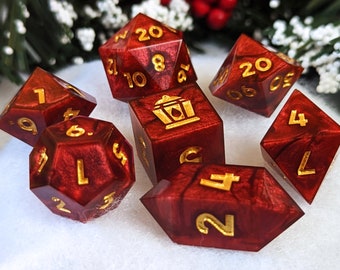 Handmade Sharp Edged Dice - "Blood of Winter" - 7 Dice Set for DnD/Pathfinder/Starfinder