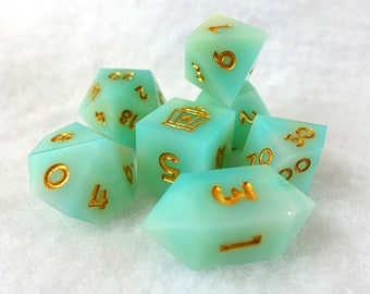 Handmade Sharp Edged Dice - "The Merchant’s Purse" - 7 Dice Set for DnD/Pathfinder/Starfinder