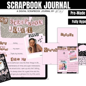 Digital scrapbook journal for your iPad to use in GoodNotes or Notability. Girly Junk Journal with pink and digital stickers.