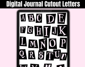 Digital Journal Stickers for Goodnotes, digital magazine cutout alphabet ransom note letters, scrapbook, instant download, planwithx, print