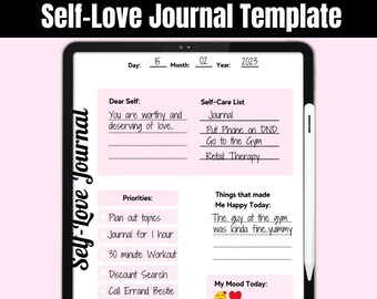 Pink Self-Love Daily Journal Pages, Digital Journal for iPad, Goodnotes, Hyperlinked Journal,  Self-Reflection Planner Printable, Planwithx