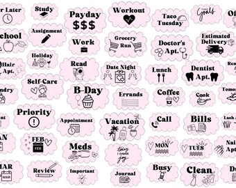 GoodNotes everyday life digital stickers by Planwithx | Handwritten | Pre Cropped | Work | School | Gym | Bills | Organize | PNG
