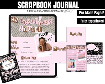 Digital scrapbook journal for your iPad to use in GoodNotes or Notability. Girly Junk Journal with pink and digital stickers.