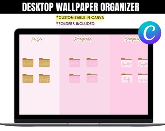 Pink and Productive Desktop Wallpaper Organizer Aesthetic, Customizable with Canva by Planwithx.