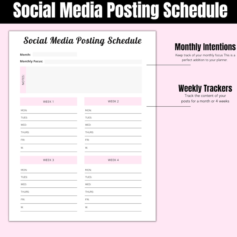 Pink Social Media Planner Template, Instagram Post Tracker, Content