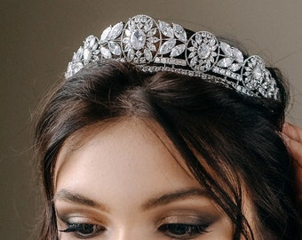 Hermosa corona de boda, tiara de boda, tiara de cristales Swarovski, tocado de boda, tiara Swarovski para novia - Ezra