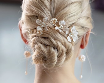 Bridal Hair Comb with perls, Bridal Hair Piece, Bridal headpiece, Flower Hair Comb, Bridal Hair Clip, Floral Comb - Abelia