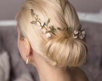 Bridal headpiece floral wedding hair comb Wedding Hair accessories leaf hair comb Bridal hair pin flower Wedding headpiece - Ambretta