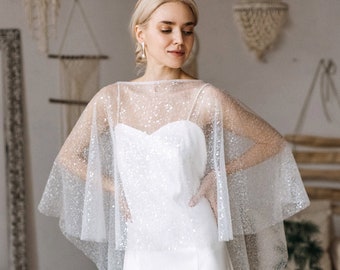 Bridal cape Bridal capelet Bridal cover up Sparkling wedding cape Simple capelet for bride - Madeline