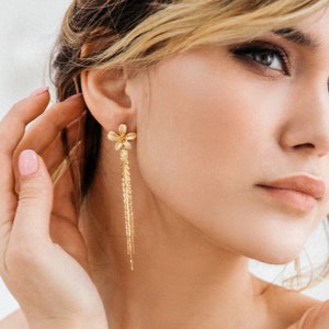 Tassel Earrings, Gold Dangle Earrings, Wedding Gold Earrings, Minimalist Jewelry, Silver Long Earrings, Bridal Chain Earrings LADY image 1