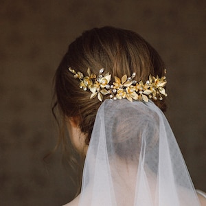 Hair Comb wedding, Bridal hair comb, Bridal hair vine, Wedding Hair Accessories, Gold leaf Bridal headpiece - ANTHEIA