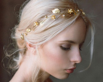 Wedding hair vine, Bridal Headband flowers and leaves, Bridal hairpiece ,Wedding Headpiece, Wedding Hair Accessory- LIA