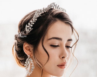 Bridal Silver Tiara, Wedding Leaf Tiara, Wedding Crown, Wedding Hair Accessory, Wedding Headpiece, Bridal Hair Halo, Bridal Headpiece- NAOMI