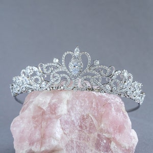 Crystal Wedding Tiara, Silver Diadem, Bridal tiara, Small Tiara, Bridal Tiara with Natural Zircon,   - Georgia
