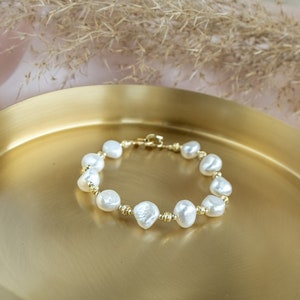Bridal gold bracelet, Baroque pearl bracelet, Wedding jewelry pearl set, Freshwater Pearl Bracelet Kaia image 2