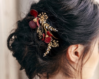 Peigne roux, barrette de demoiselle d'honneur, coiffure florale, peigne à cheveux floral, barrette à cheveux en cristal, accessoires de cheveux de mariage - Malia