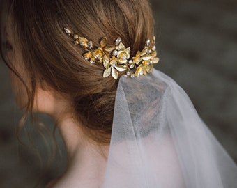 Bridal Headpiece, Wedding Hair Comb,  Floral Bridal Hair Clip, Wedding Hair Accessories, Silver/Gold Bridal hair piece - ANTHEIA