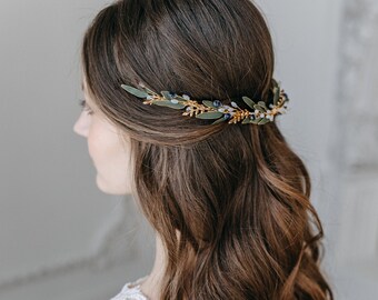 Peine de pelo nupcial con hojas y cristales, tocado de boda romántico, pieza de pelo trasero, accesorio de pelo nupcial Boho - Greta