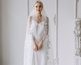 Cathedral veil floral Wedding veil lace Bridal veil long Unique veil Custom veil - Morgan