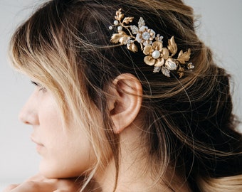 Bridal Hair Comb, Wedding Headpiece, Wedding Hair comb, Bridal Hair piece, Wedding Hair Accessory, Gold Leaf Hair Comb, Hair Comb flower AVA