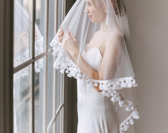 Handcrafted Chapel Ivory Veil with Soft Tulle and Tassel Trim - Unique Wedding Bridal Accessories for Silk, Satin, or Lace Dresses - June