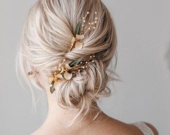 Bridal headpiece, Wedding hair accessory, Flower Hair Pins, Gold Hair Vine, Floral wedding headpiece, Wedding hair clip - Blair