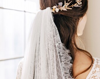 Boho Wedding Veil, Lace Wedding Veil, Ivory Bridal Veil, Dotted Veil, Fingertip Veil, Draped Bridal Veil- Ximona