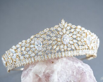 Tiara de boda Corona nupcial Tocado de cristal Tiara de plata dorada Tocado nupcial Accesorio para el cabello nupcial- Holanda