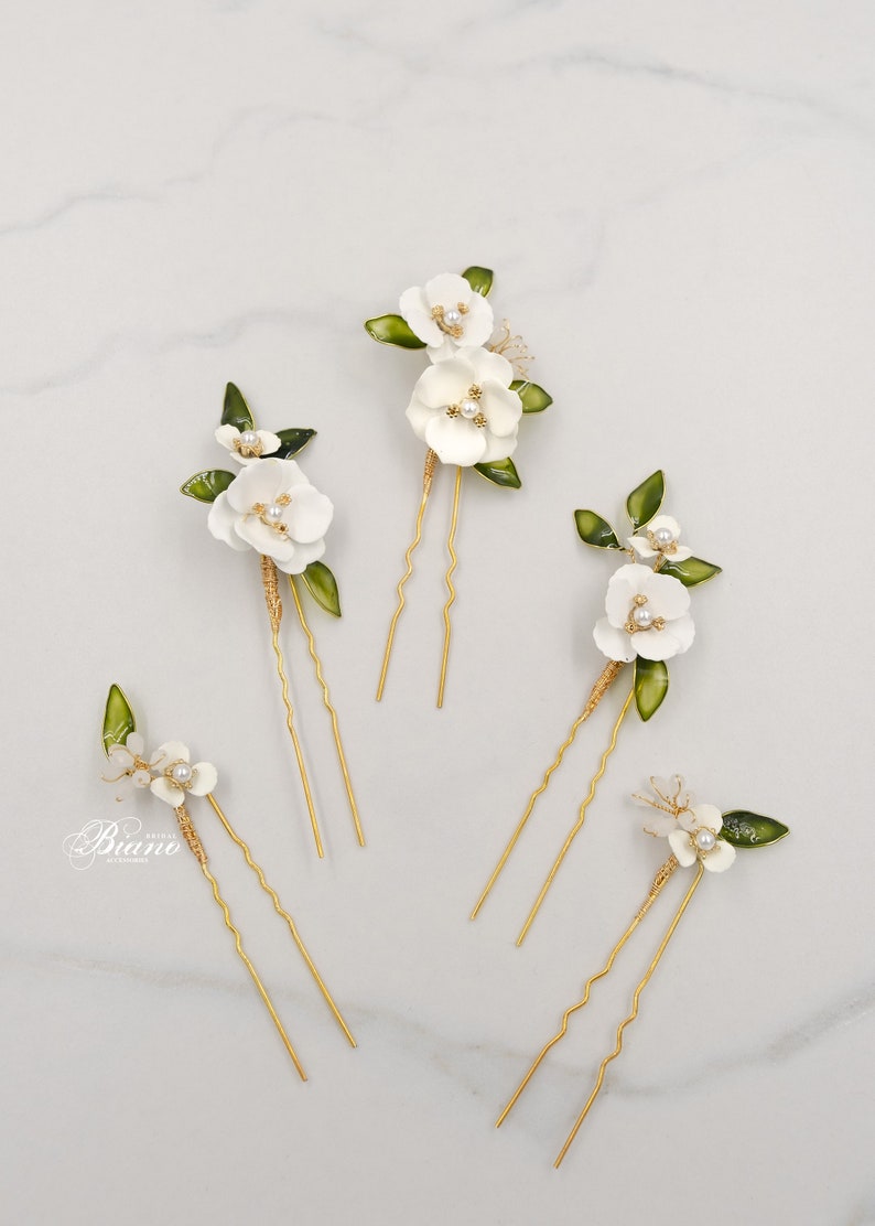 Épingles à cheveux fleur, casque de mariée, épingles à cheveux florales, barrette à cheveux de mariée, accessoires de cheveux de mariage, barrette à cheveux fleur lot de 5 Aaliyah image 7