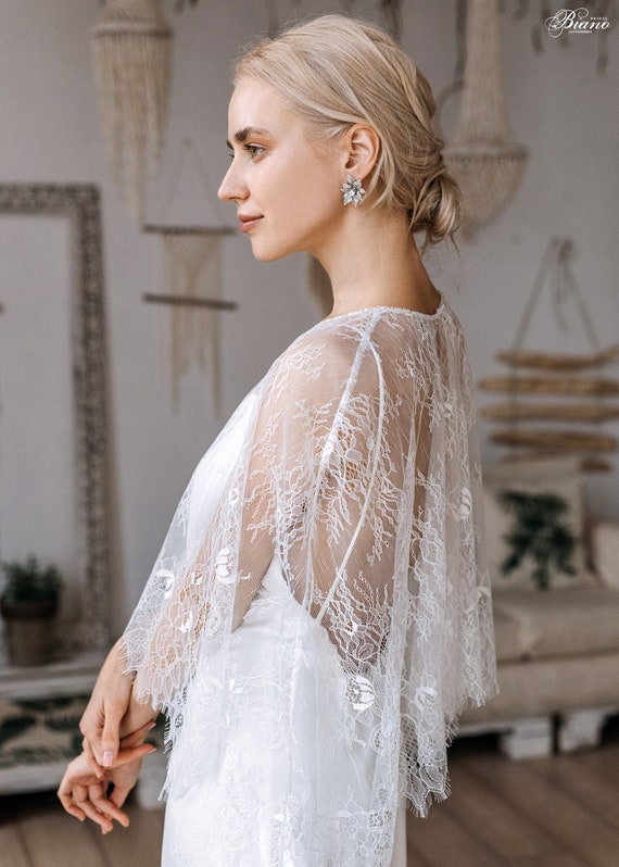 Chantilly Lace Wedding Cape Bridal Shoulder Cover Up, Boho Style - Aubree - Etsy Israel Chantilly Lace Wedding Cape Bridal Shoulder Cover Up, Boho Style - Aubree - Etsy Israel