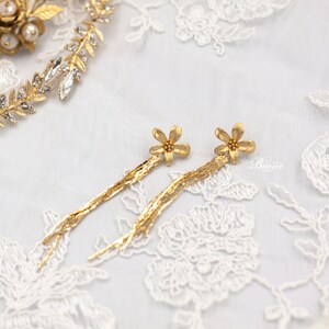 Tassel Earrings, Gold Dangle Earrings, Wedding Gold Earrings, Minimalist Jewelry, Silver Long Earrings, Bridal Chain Earrings LADY image 7