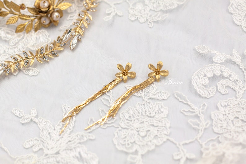 Tassel Earrings, Gold Dangle Earrings, Wedding Gold Earrings, Minimalist Jewelry, Silver Long Earrings, Bridal Chain Earrings LADY image 7