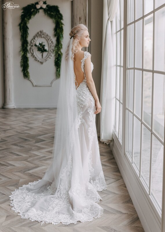 Soft Bridal Veil, Cut Edge Veil Ready to Ship, English Net  display picture 2
