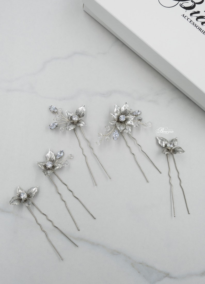 Bridal hair pins, Wedding hair pins silver, Bridal hair piece, Hair jewelry, Bride hair accessory, Bridal Shower Gift Mirin image 6