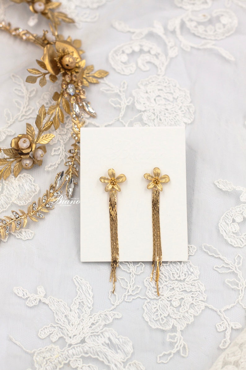 Tassel Earrings, Gold Dangle Earrings, Wedding Gold Earrings, Minimalist Jewelry, Silver Long Earrings, Bridal Chain Earrings LADY image 6