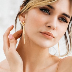 Tassel Earrings, Gold Dangle Earrings, Wedding Gold Earrings, Minimalist Jewelry, Silver Long Earrings, Bridal Chain Earrings LADY image 2