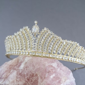 High quality diamond tiara, Gold Silver tiara, Bridal headpiece zircon, Gold Bridal Tiara, Wedding Tiara Crown - Marilyn