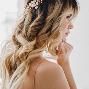 Wedding headband for bride, Bridal headband floral, Bohemian headpiece, Wedding flower crown, White and pink flowers headband EMMA image 3
