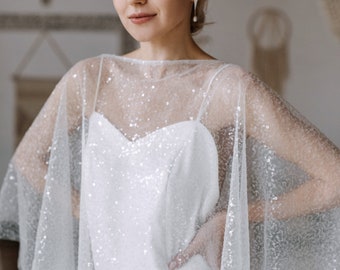 Bridal cape Bridal capelet Bridal cover up Sparkling wedding cape Simple capelet for bride - Madeline